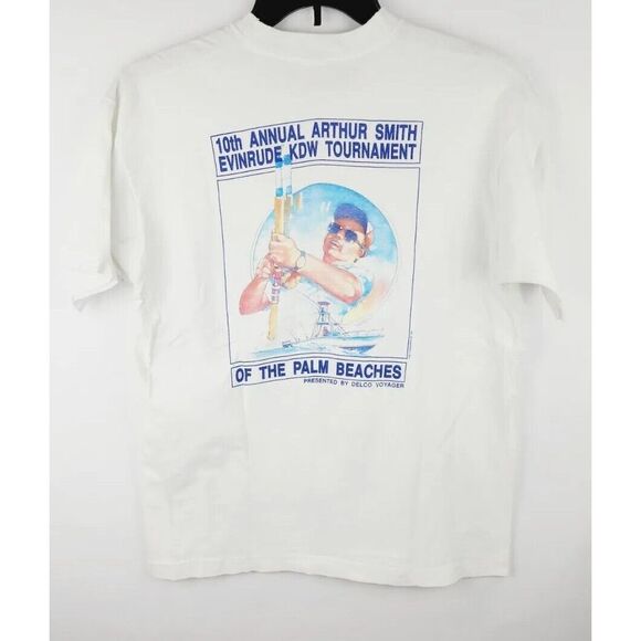 Vtg 10th Annual KDW Fishing T-Shirt Palm Beach Single Stitch Fruit Of The Loom M - Picture 1 of 8